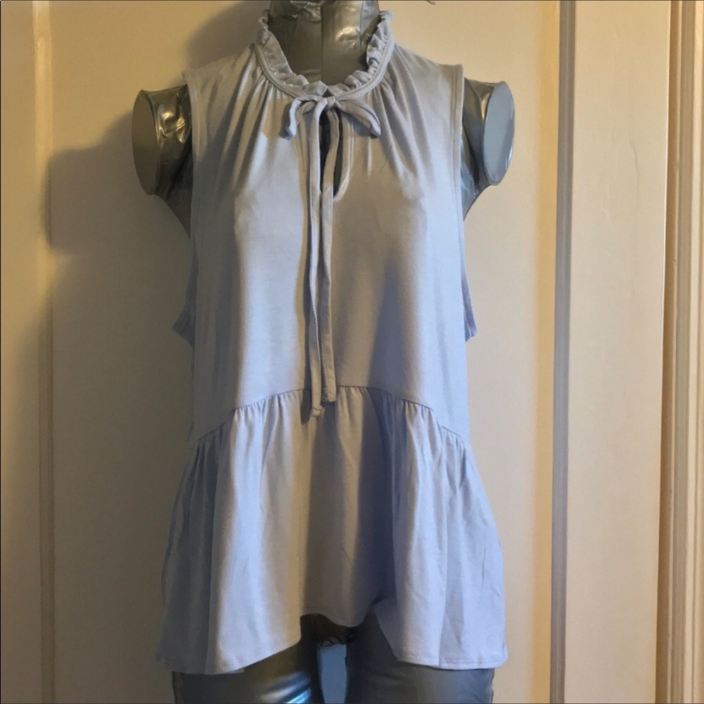 J. Crew Shale Blue Ruffle Trimmed Tie Front Shirt